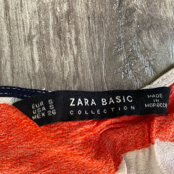 ZARA orange- red, white, cream & black striped wrap and tie cropped blouse - Picture 9 of 11